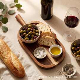 跨境木质带把手桌面餐盘家用水果点心装饰摆盘户外零食食物托盘