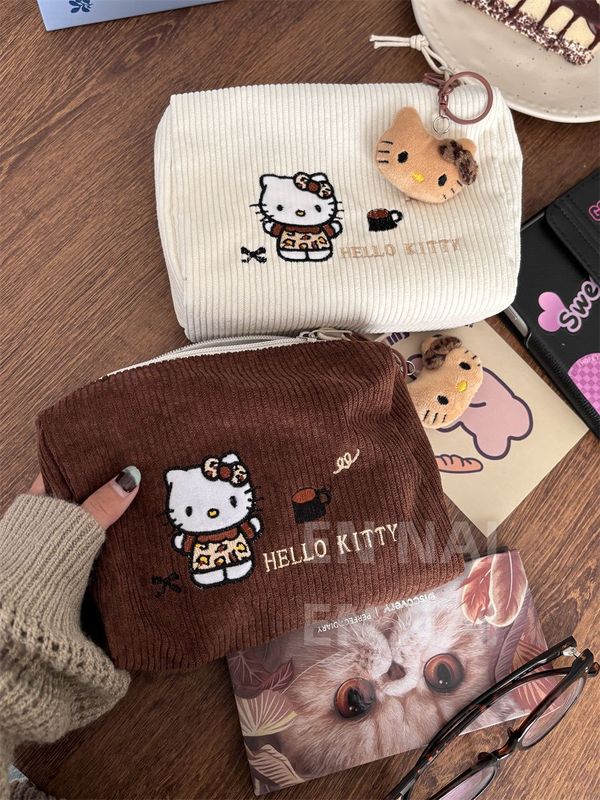 新しいコーデュロイ刺繍キティ収納袋大容量化粧品袋インポータブル高価値ハンドヘルドトイレタリーバッグ|undefined