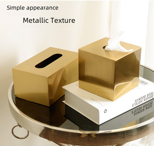 Metal tissue box for living room, household, minimalist modern, Nordic INS style, lightweight luxury, high-end brass color napkin and tissue holder