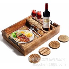 国境を越えた木製ワイントレイ無垢材ポータブル朝食トレイホテル取り外し可能な木製トレイ
