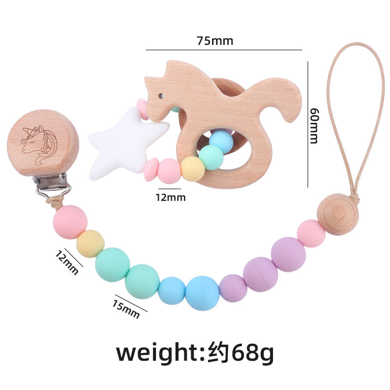 Bebé de dibujos animados animal clip de haya calmante bebé animal mordedor pulsera mordedura pegamento pezón anti-caída traje de cadena