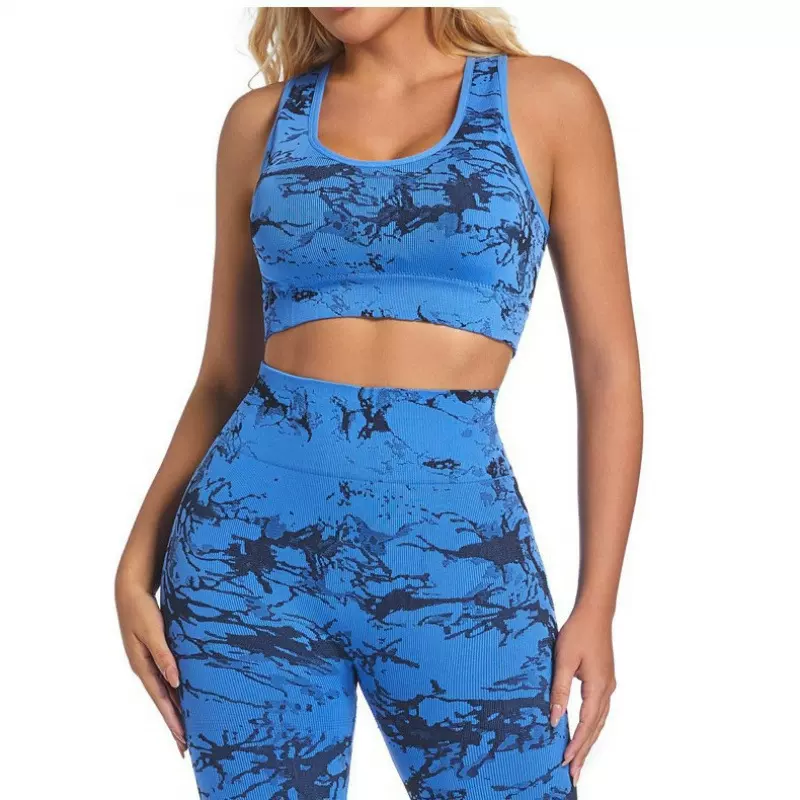 1043#新款无钢圈宽肩带带胸垫内衣套装 女士瑜伽跑步美背长裤套装