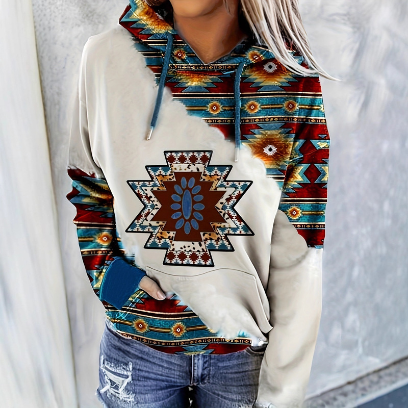Cross-Border Hot Selling Source Bohemian Aztec Western Ethnic Style Sweatshirt Women's Hoodie