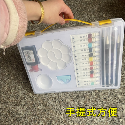 Chinese painting brush tool set for adults and children to practice ink painting with 12 colors of paint and four treasures of the study