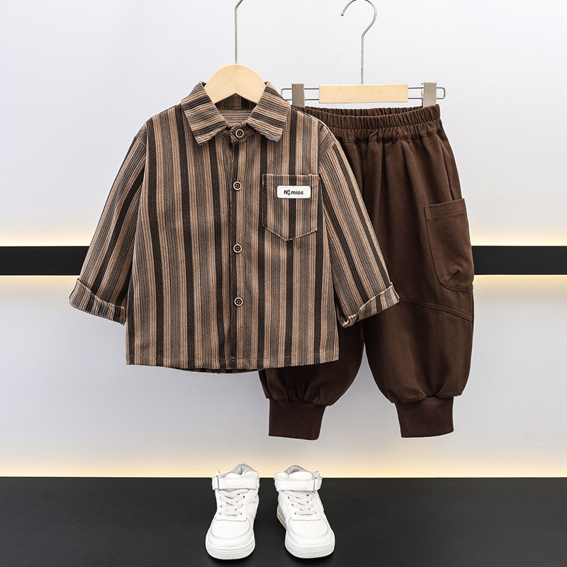 7695 Traje de otoño para niños 2025 Nuevo estilo para niños Abrigo de camisa delgada de principios de otoño Bebé Estilo occidental Ropa para niños de otoño