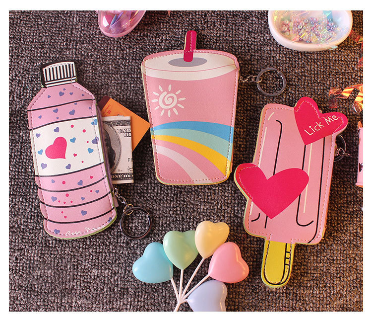 Ice Cream Pattern All Seasons Season Women's Ice Cream Pu Leather Zipper Coin Purses