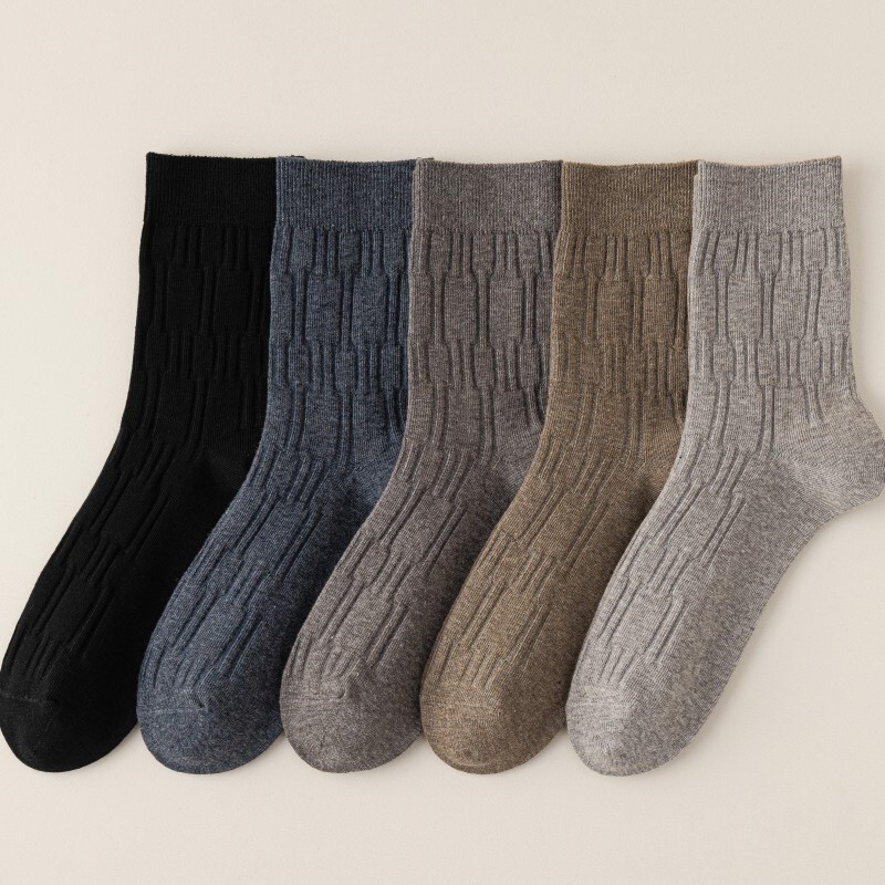 Men's Autumn and Winter Australian Cotton Mid-Calf Socks with Three-Dimensional Diamond Pattern, Business Casual Men's Socks, Sweat-Absorbent, Breathable, Seamless Socks