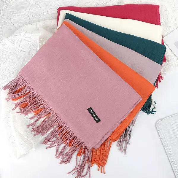 Solid Color Cashmere Tassel Scarf Korean Style Autumn and Winter All-match Warm Scarf Simple Monochrome Ins Style Air Conditioning Shawl