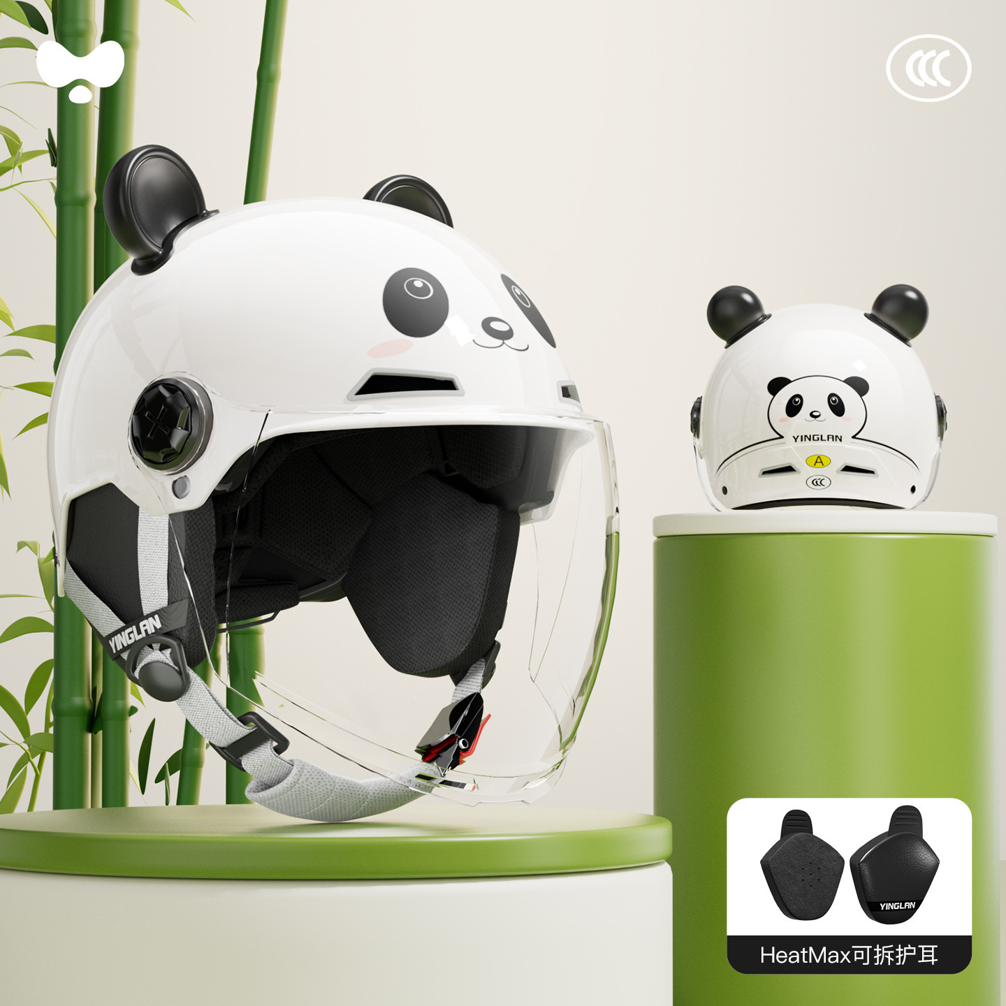 Small Head: Universal Motosiklet kaskı (dəbilqə) - 3c-panda-white-hd-long-lens-heatmax-detachable-ear-muffs