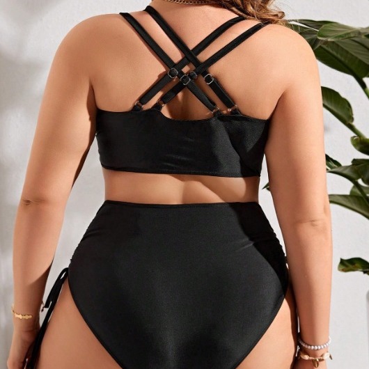 GraceChic GraceChic 2024 New European And American One-Piece High-End Sexy Drawstring High Waist Two-Piece Swimsuit For Plus Size Women,_voghion.com