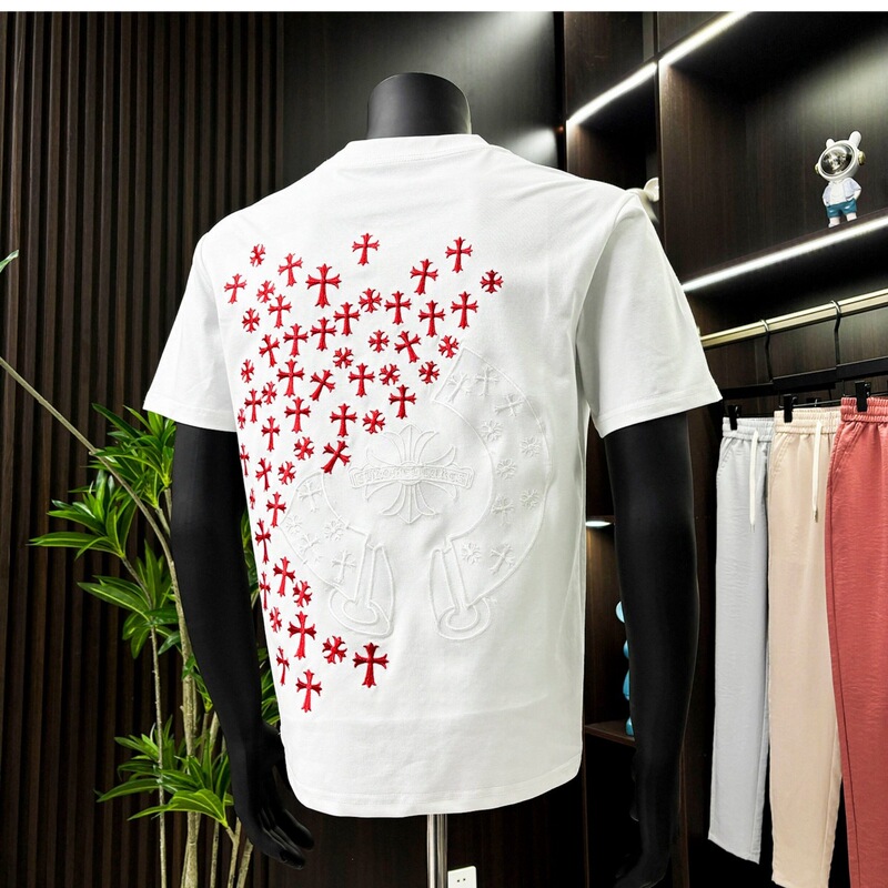 Trendy Brand Cool Style Cross Embroidery Short-Sleeve Men's Luxury High-End Versatile Round-Neck Fashion Casual T-Shirt Trendy Brand Cool Style Cross Embroidery Short-Sleeve Men's Luxury High-End Versatile Round-Neck Fashion Casual T-Shirt