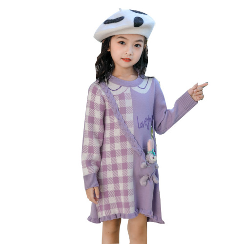New Women's Baby Frozen Starlight Princess Dress, Stylish Purple Cartoon Rabbit Cardigan Dress for Girls