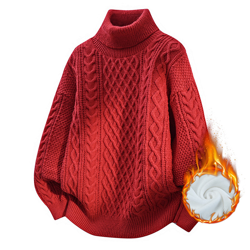 Explosiones transfronterizas de tamaño europeo de gran tamaño de cuello alto este año de vida suéter de Navidad rojo para hombres fábrica de camisetas de punto al por mayor