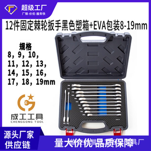 Processing Tools 12 Pieces Fixed Ratchet Wrench Black Plastic Box + Eva Packaging 8-19mm Set Tools Wholesale