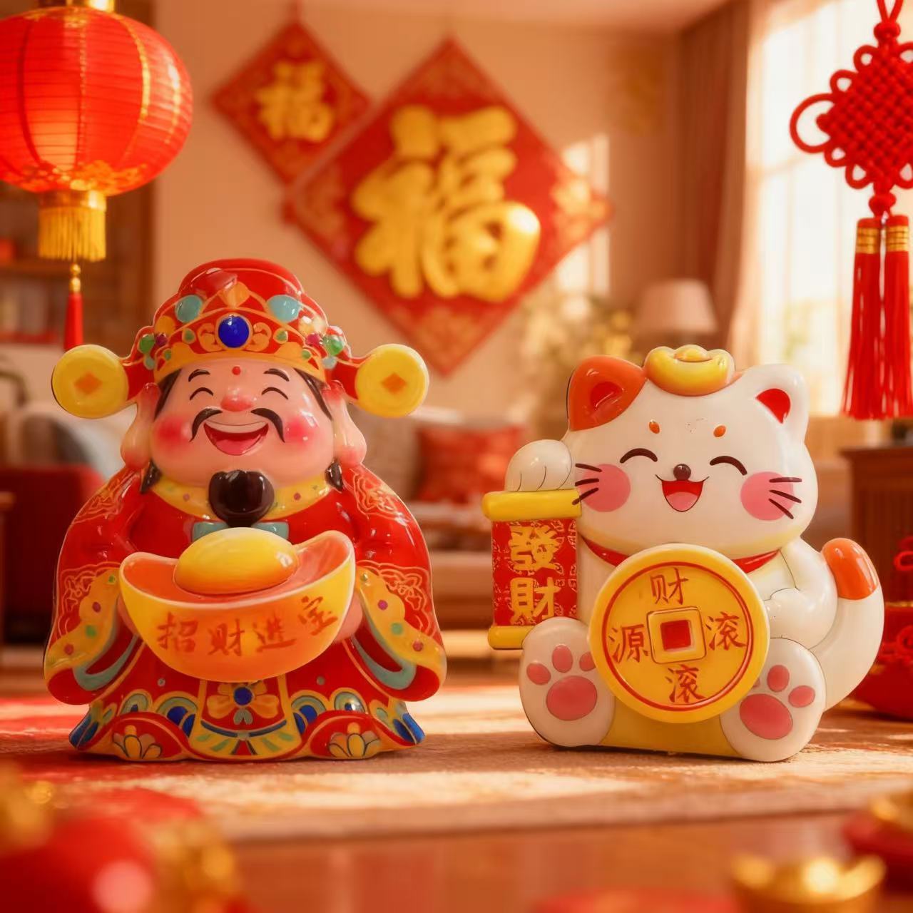 Yuan Bao Caifu Fuente de Finanzas Rodante Caifu Gato Refrigerador Tiles Magnéticos Orando Benedicción Decoración del hogar Caifu Jinbao Ideas de Regalo