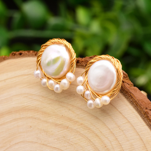Natural Pearl Earrings High-end Baroque Pearl 925 Silver Needle Earrings Niche Design Retro Jewelry Wholesale