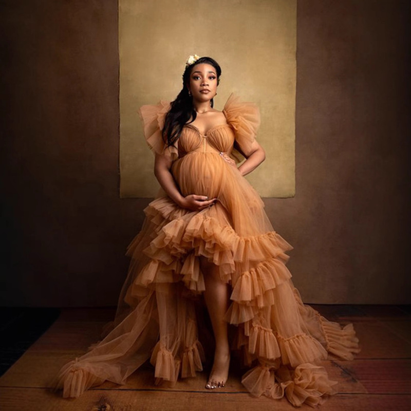 Asymmetric prom gown maternity dress shooting costume front short back long gauze dress photo party party prom ceremony