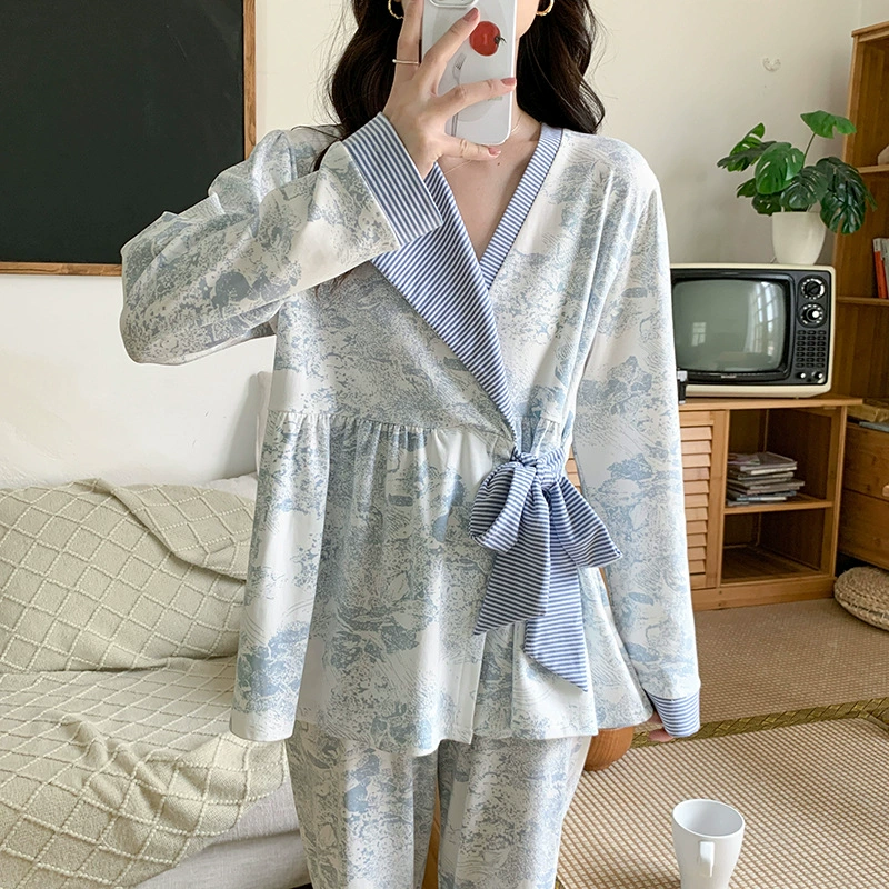 В наличии [2991] месячная одежда хлопок послеродовой весна и осень хлопок шерсть беременным пижамы для кормления весна и осень Беременные дома