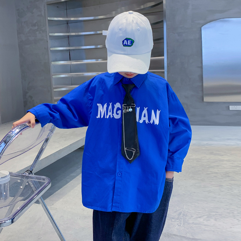 Camisa para niños de la marca de moda otoño nuevo estilo 2024 camisa para niños de estilo occidental coreano top para niños de mediana edad primavera y otoño manga larga