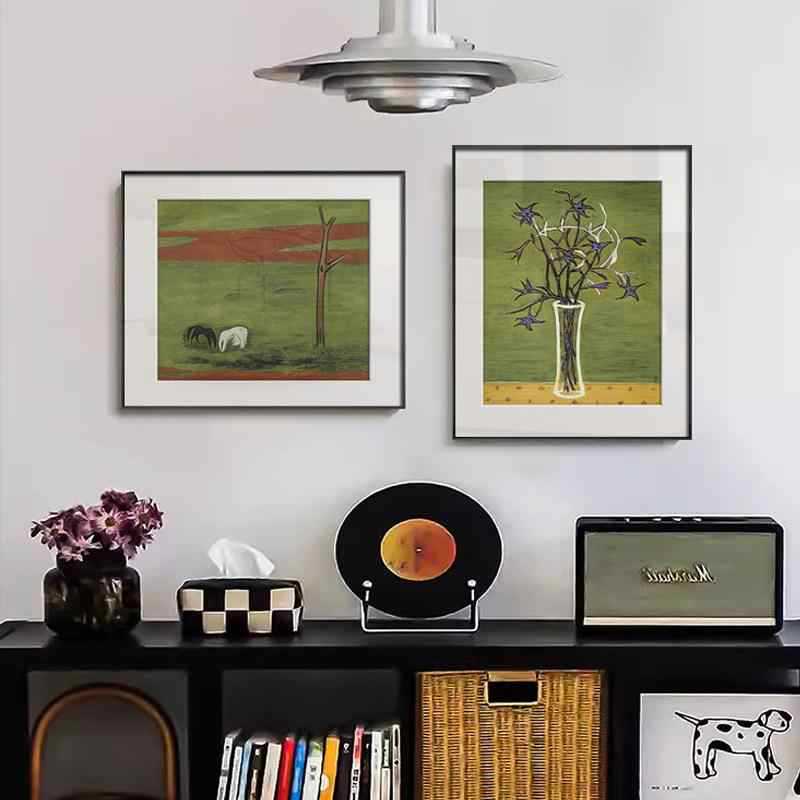 Chang Yu's Retro Niche Decorative Painting, Antique Style Living Room Entrance Hanging Painting, Green Fresh Scenery Bedroom Bedside Mural