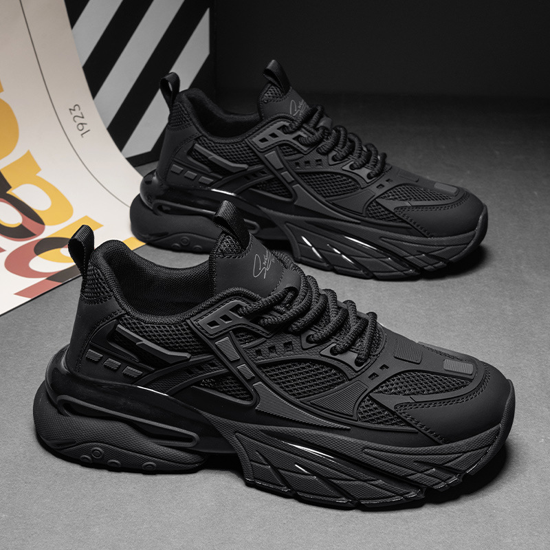 Black Warrior Men's Shoes Popular Summer Casual Sports Shoes Running Teenagers Heightening Black Breathable Shock-Absorbing Dad Trend