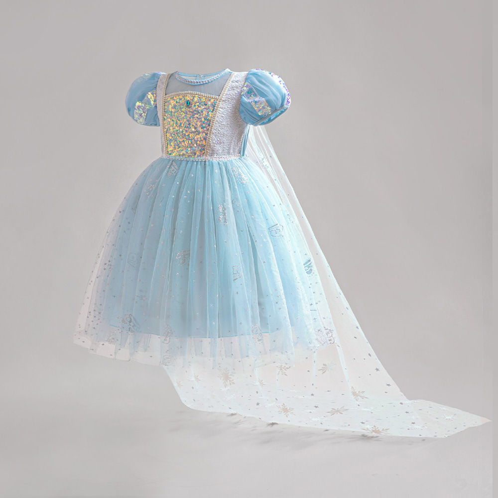 Europa y los Estados Unidos nuevos vestidos de princesa Elsa vestidos de niñas vestidos de nieve y nieve de primavera vestidos de burbuja vestidos de espectáculo