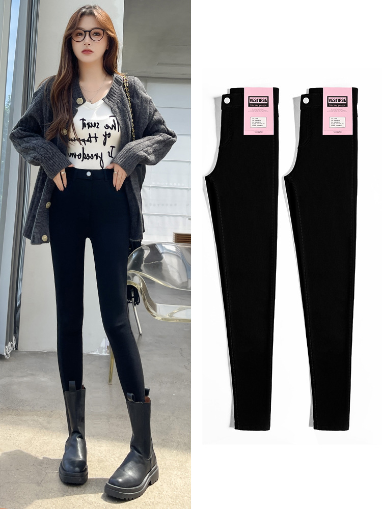 Women's Leggings for Outerwear, Spring and Autumn Style, Thin, High-Waisted, Slimming, Tight-Fitting, Stretchy, Form-Fitting, Pencil-Cut, Versatile Black Pants