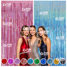 跨境镭射亮光马卡龙雨丝帘婚庆生日节日派对主题舞台氛围背景装饰