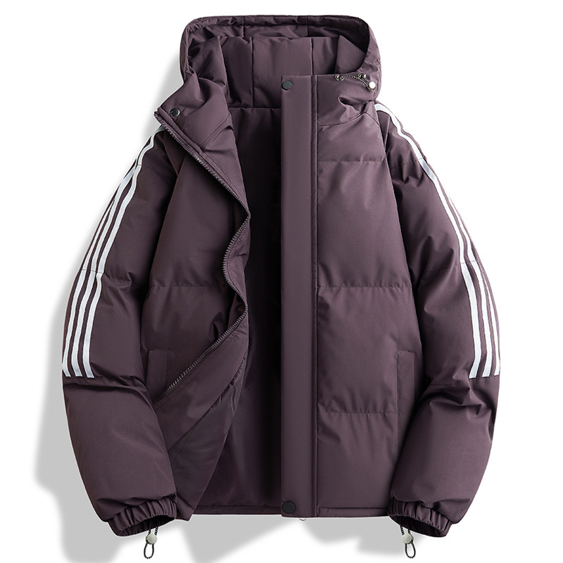 Invierno nueva pareja tres barras ropa de algodón marca de moda deportiva ocio juvenil popular encapuchado al aire libre chaqueta de algodón gruesa