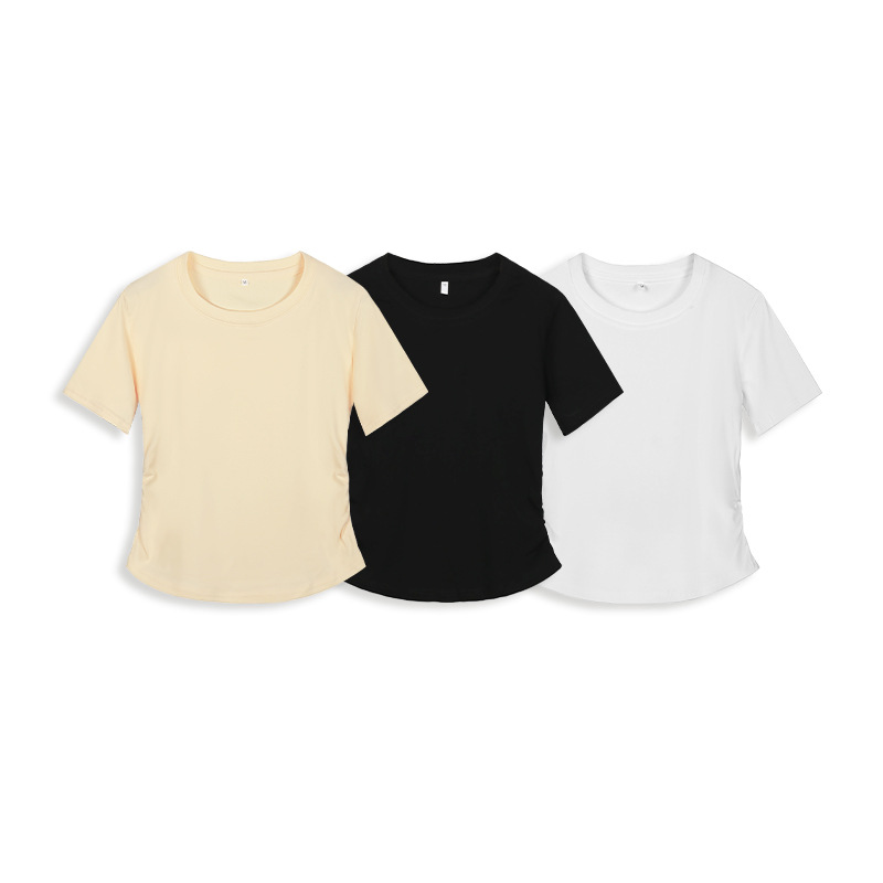 220g精綿オーデルしわショートtシャツ女性夏新ギャル修身正肩半袖上着