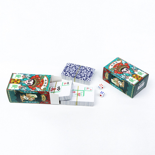 Guochao Thick Mahjong Poker Set for Outdoor Gatherings and Team Building, Thick Mini Portable Mahjong Poker Deck with 144 Cards