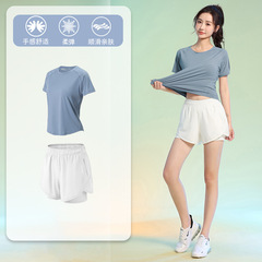 2024夏季新款薄款戶外寬鬆速干運動套裝顯瘦透氣專業網球服短袖