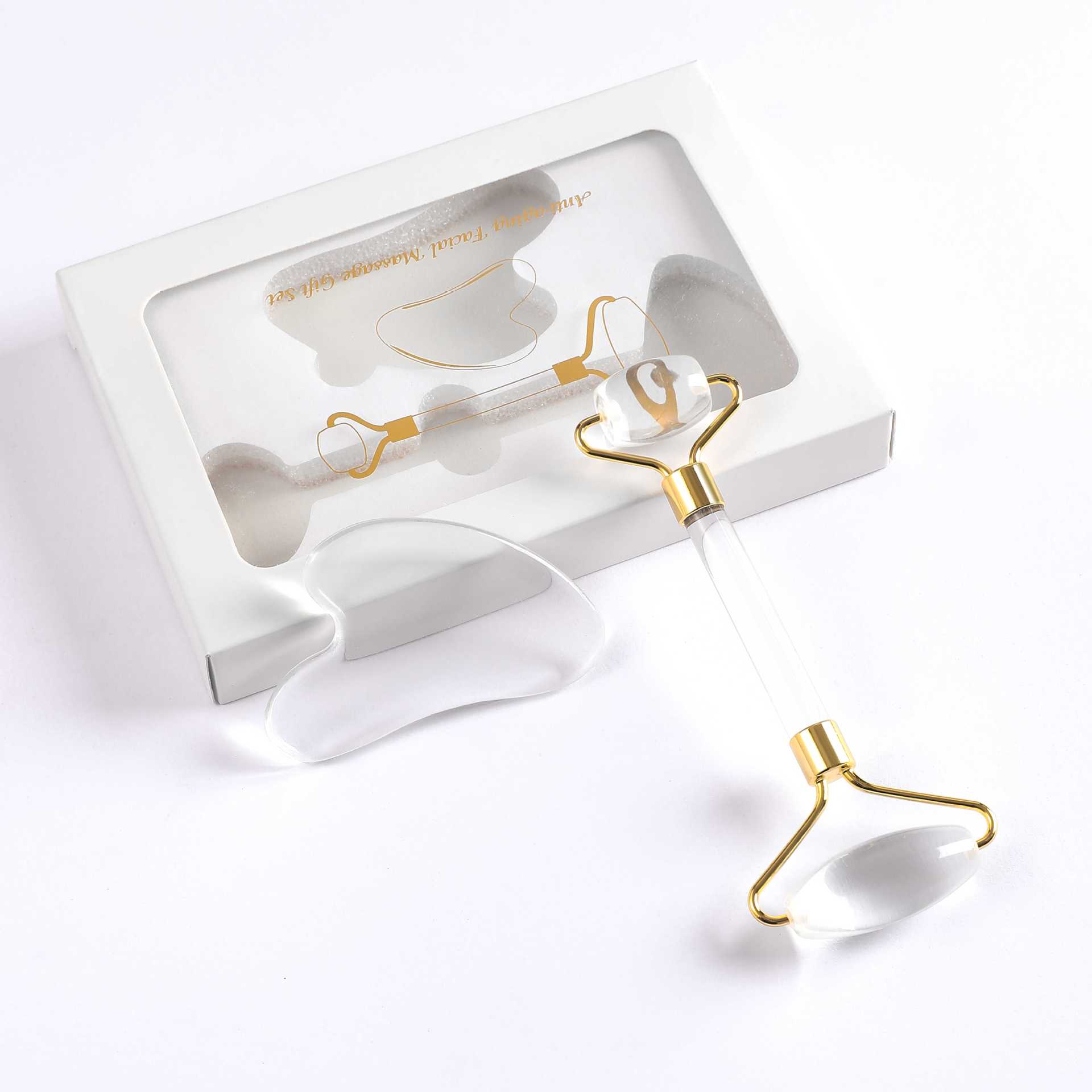 Jade rodillo de masaje facial traje de doble cabeza de metal manual belleza facial relajante dispositivo cara empujando aparato al por mayor