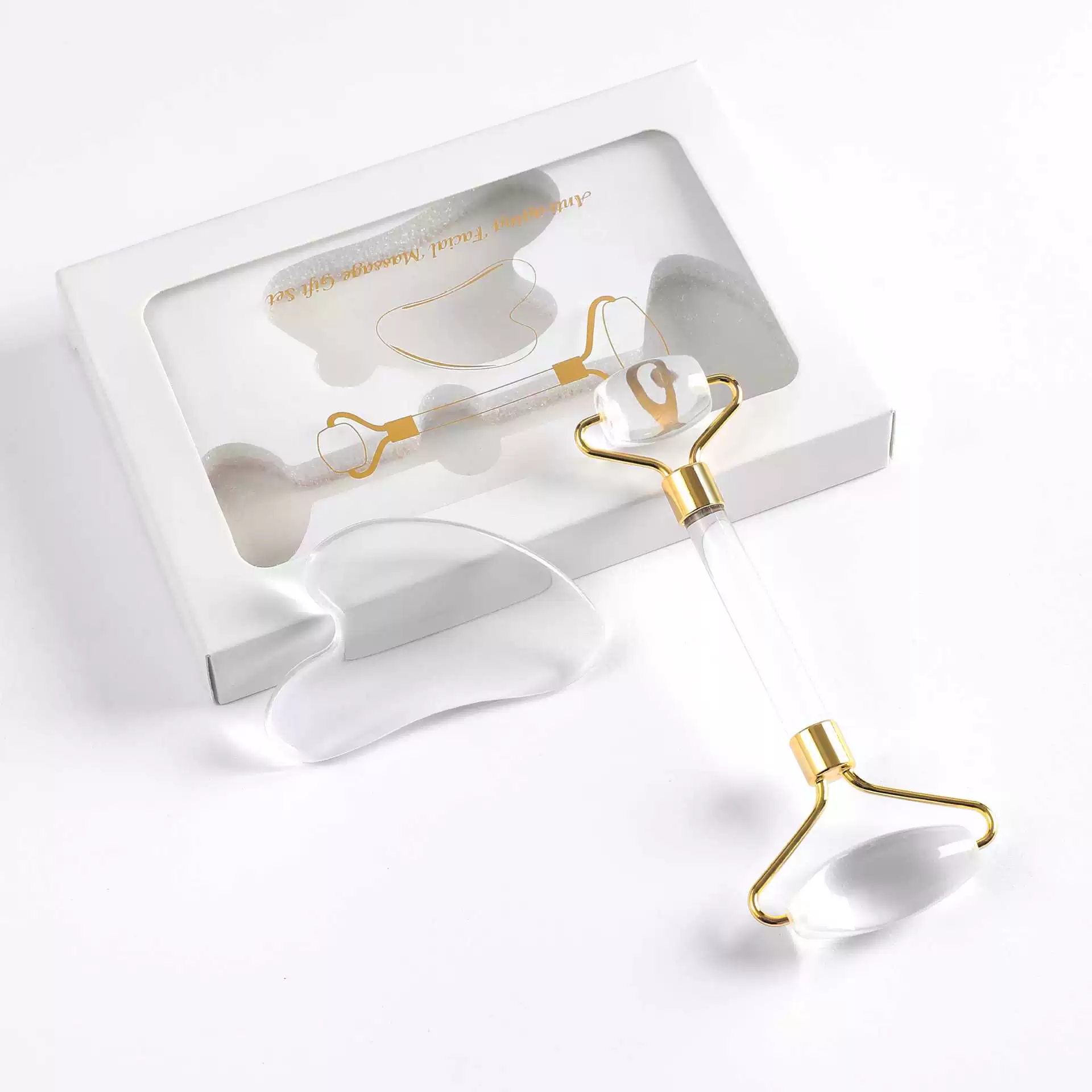 Jade Face Massager — Double-Sided Roller & Gua Sha, Metal Frame, Gift Box Options