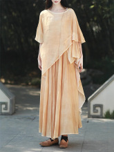 2025春夏新款复古植物染清冷风文艺棉麻捏褶吊带裙天丝罩衫套装女