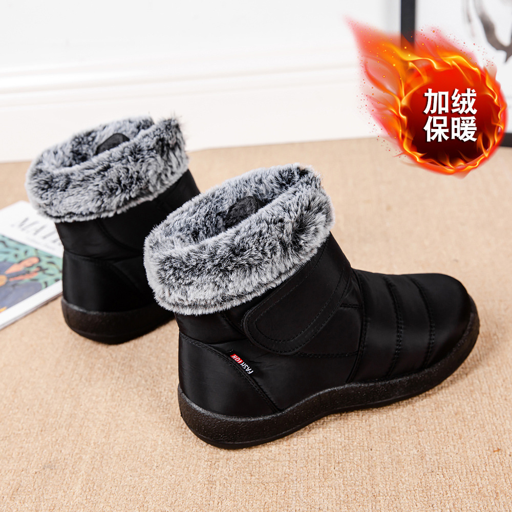23 nuevas botas de nieve transfronterizas de las mujeres calientes del comercio exterior Velcro impermeable más tamaño anti-piel de conejo botas de mujer casual de las mujeres