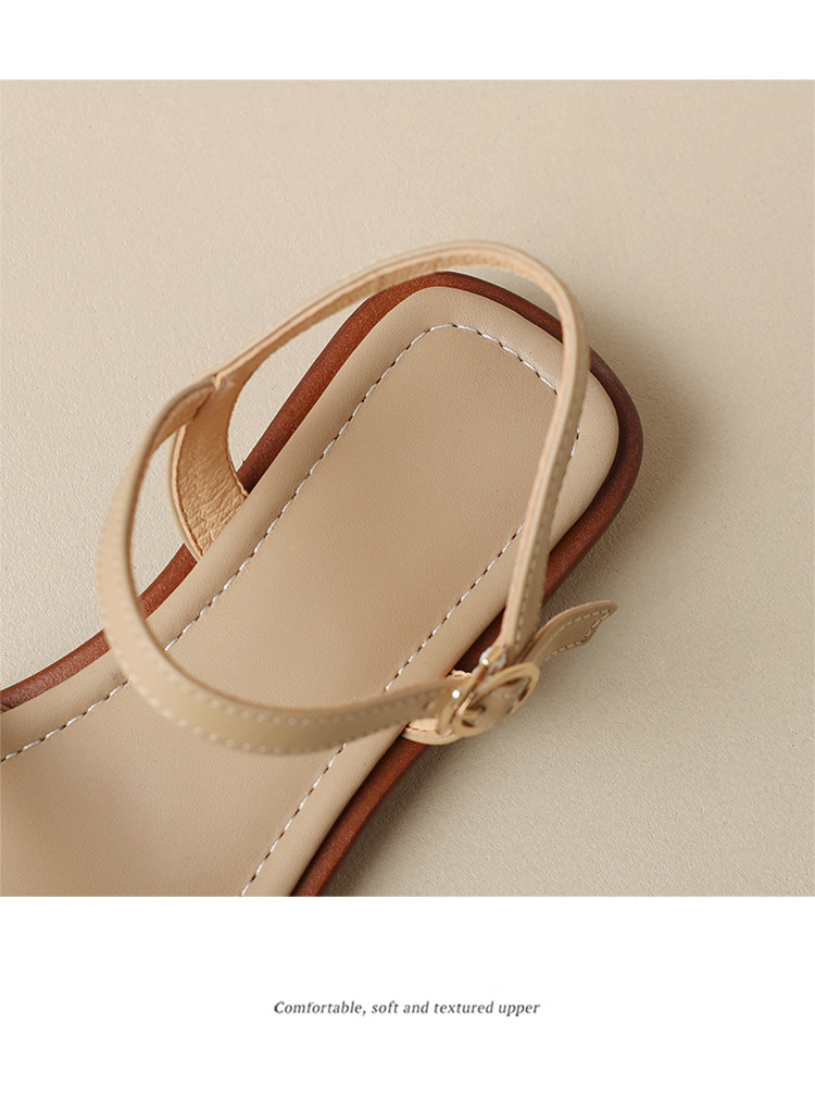 Sandal hở mũi quai ngang da bò gót thấp mũi vuông nữ kiểu mới — Màu nâu chi tiết 16
