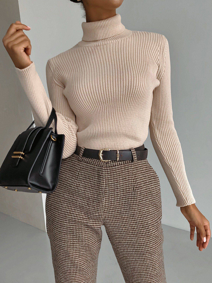 Suministro exclusivo transfronterizo de suéteres de cuello alto, camisetas de punto para otoño e invierno, jerseys ajustados de talla grande europeos y americanos con mangas largas.