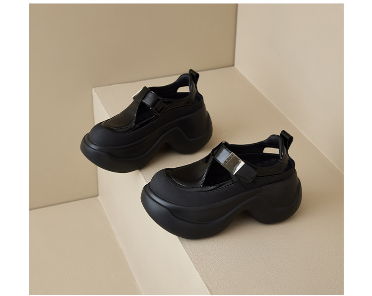 Sandal bít mũi đế dày da thật 2025 quai Velcro phong cách La Mã — Màu đen, Màu bạc chi tiết 20