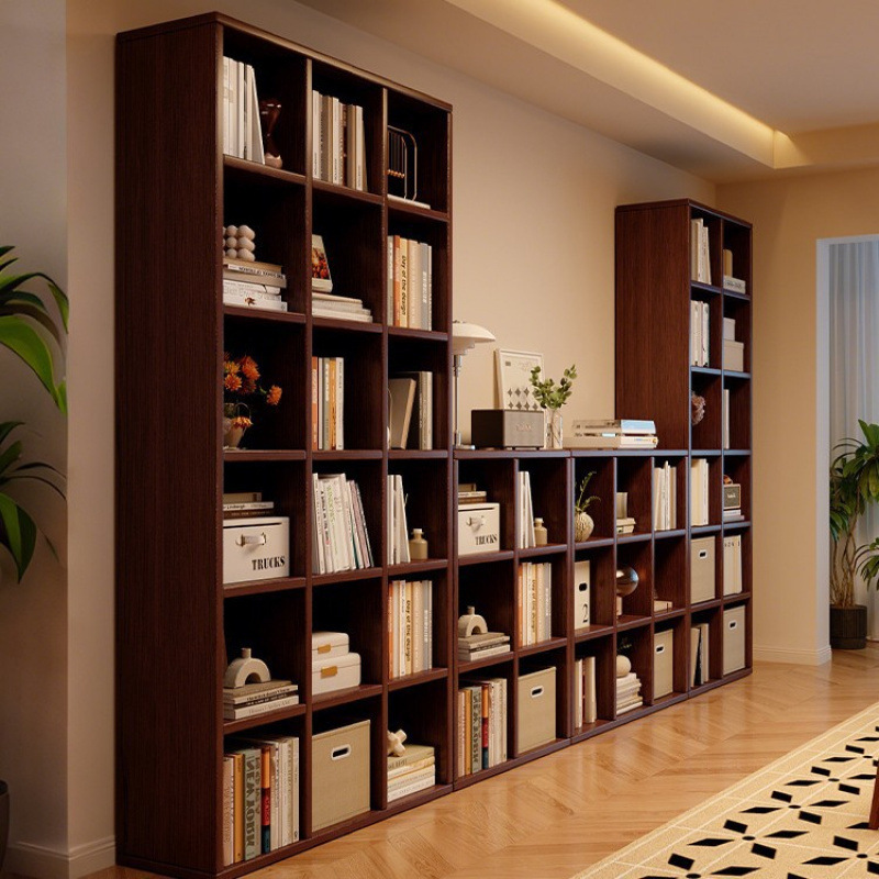 Walnut-Colored Solid Wood Bookshelf, Floor-Standing Storage Rack, Wall-Mounted Bookcase, Living Room Wall Storage and Display Unit Walnut-Colored Solid Wood Bookshelf, Floor-Standing Storage Rack, Wall-Mounted Bookcase, Living Room Wall Storage and Display Unit
