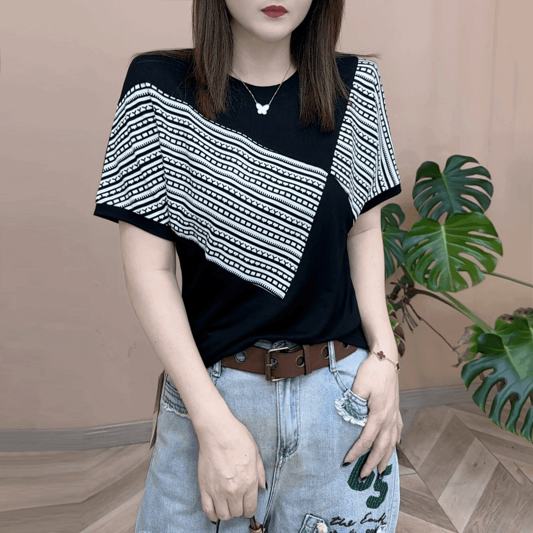 2024 여름 새로운 패션 선택베이스 셔츠 올매치 슬리밍 라운드 넥 반팔 티셔츠 디자인 여성 탑