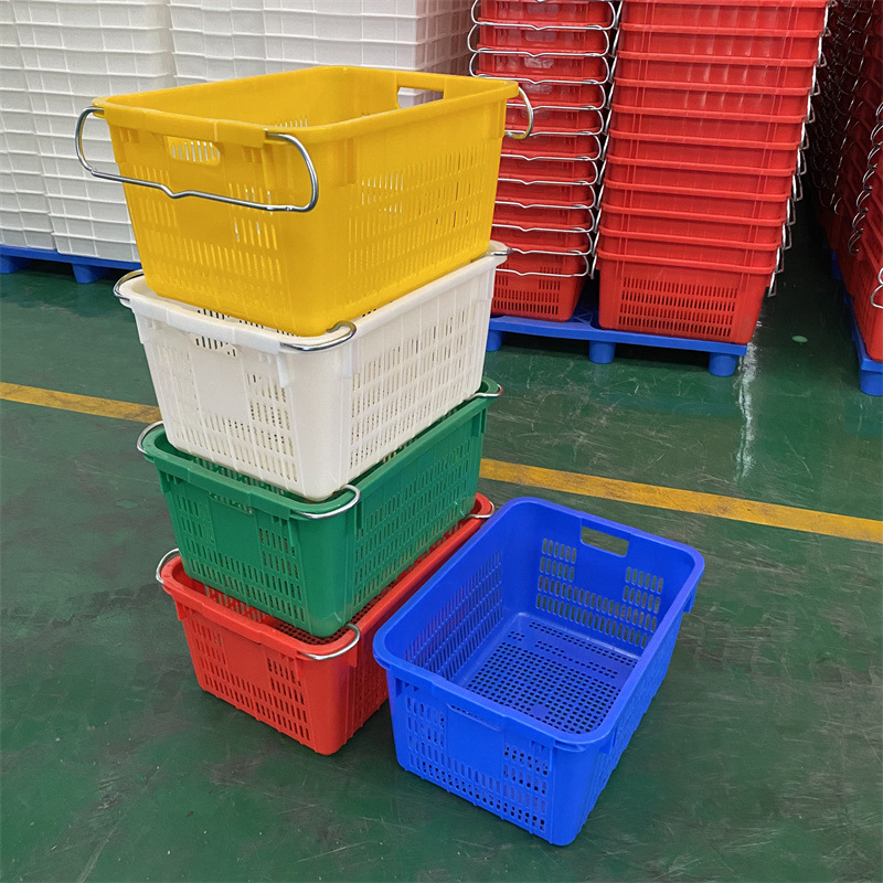 供应陕西西安食品周转筐 带铁耳的塑料框 饭店食堂餐饮配送筐