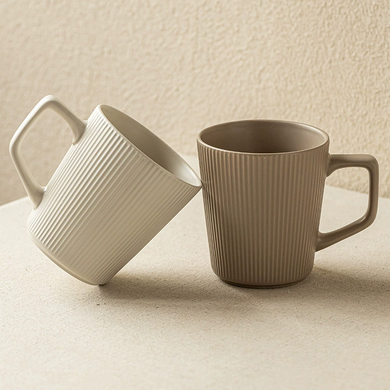 Ceramic Mug (Suwen) vertical striped pattern, 500 ml, large-capacity minimalist cup