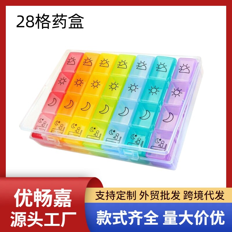 厂家供应 1688推荐 28格塑料数字母药品收纳便携式分装小格子药盒