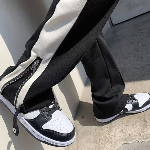 American Street Athletic Loose-Fit Elastic Waist Wide Leg Pants with Drawstring and Cut-Away Hem Men's Spring  New