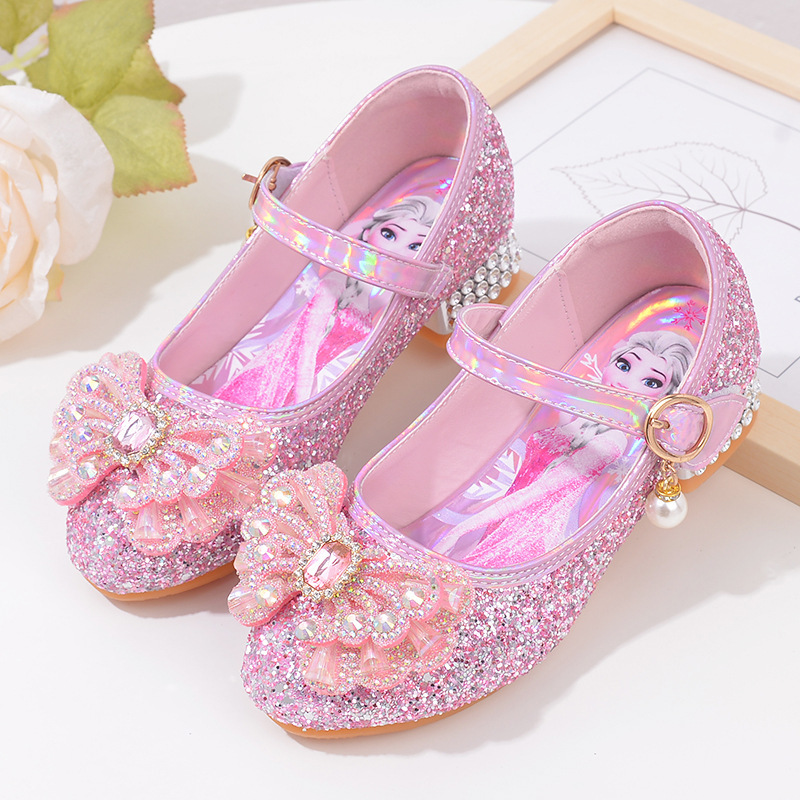 Elsa little girl princess shoes rhinestone Butterfly Children's single shoes leather shoes kindergarten students dance performance high heels