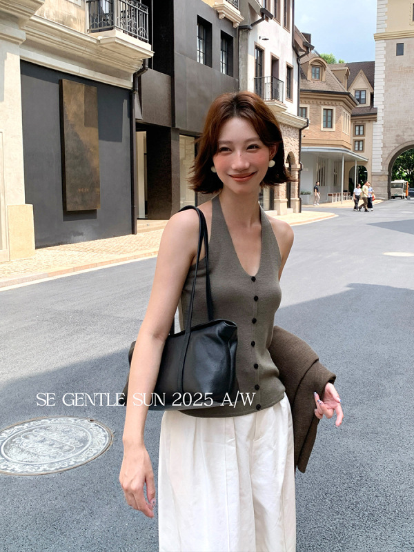 秀熙熙2025秋季白标新款V领修身羊毛打底针织衫背心小衫女25428|undefined