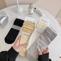 夏季新款瑪麗珍鞋襪子細豎條miu風白色長筒襪薄款純色堆堆襪批發