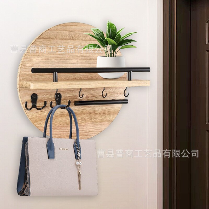 Spot Wooden Wall-Mounted Wall Storage Rack Round Shelf Storage Rack Entrance Key Rack Solid Wood Entry Decorative Rack