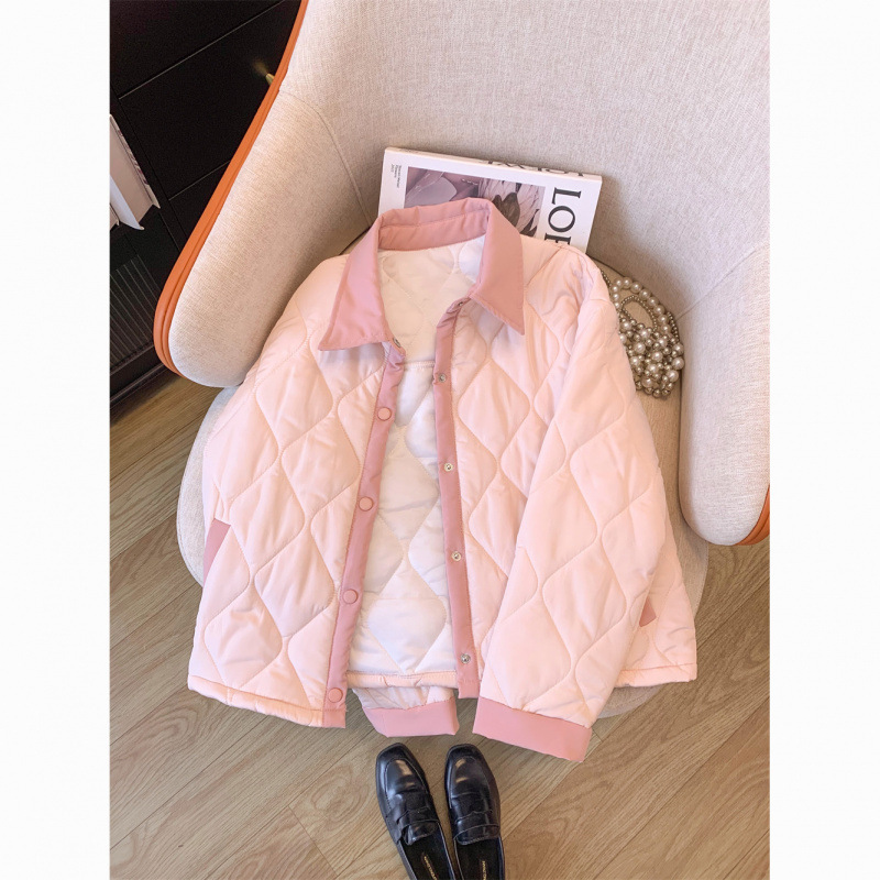Korean style gentle diamond lapel cotton jacket for women's autumn sweet age-reducing contrasting color cotton jacket warm bread suit